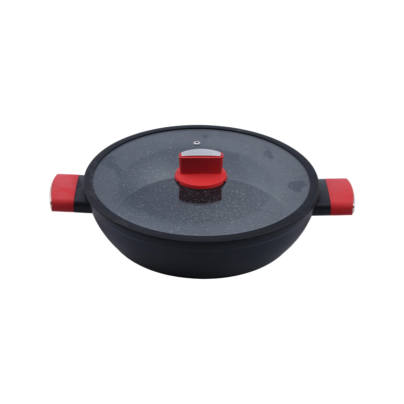 Casseruola bassa in alluminio forgiato con coperchio in vetro con bordo in silicone